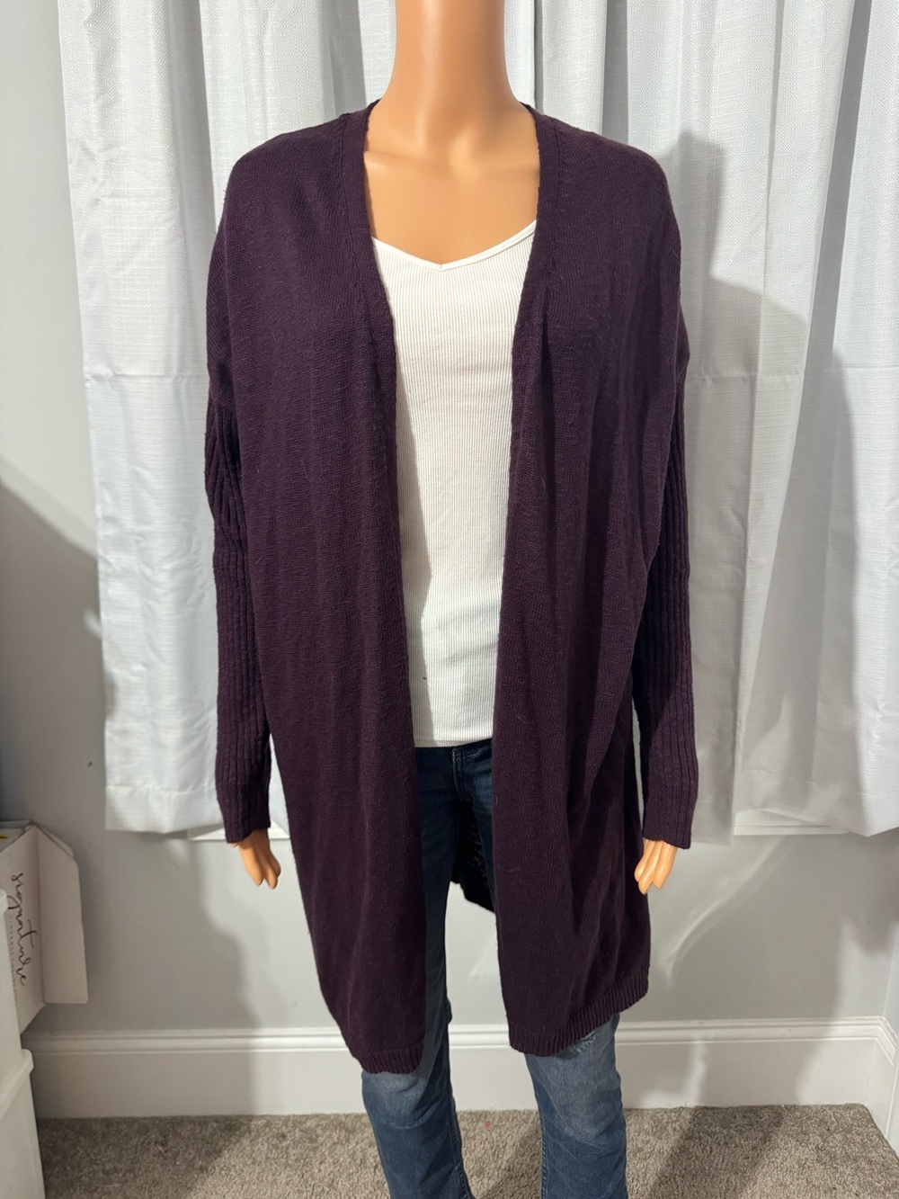 Pretty Wonderly size M purple wine open front midi duster sweater worn once
